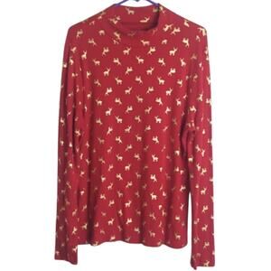 Holiday Pull-Over Top Gold Reindeer Novelty Print Women's Size 16/18